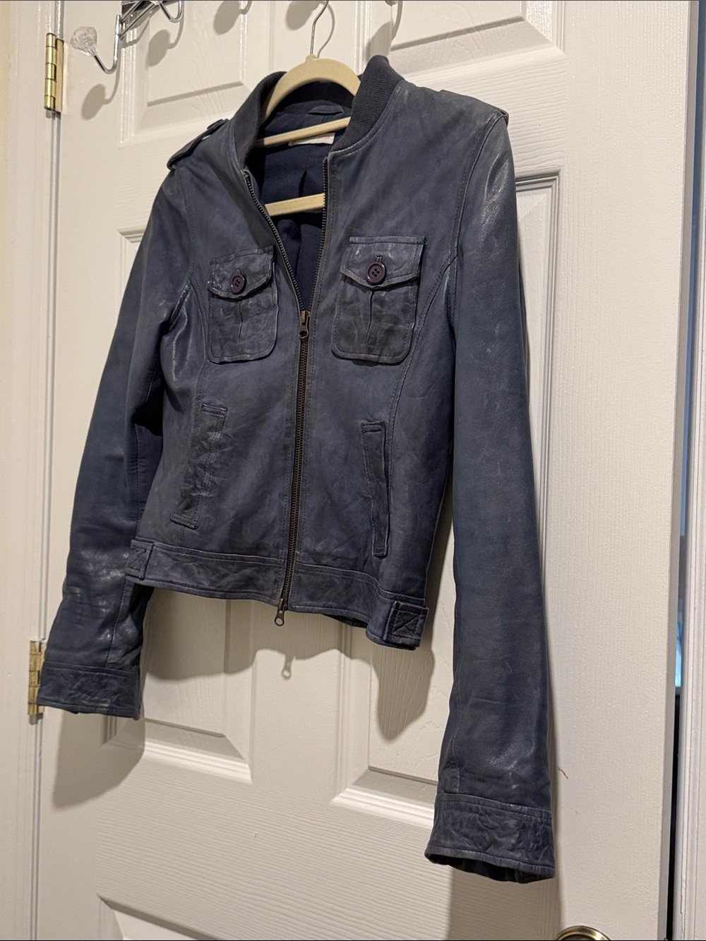 Paul & Joe Women’s Navy Leather Zip Jacket